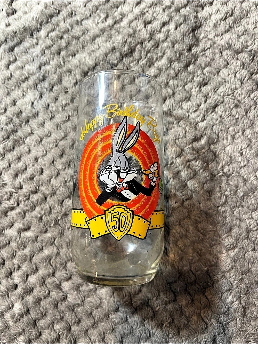 Warner Bros. 1990 Bugs Bunny 50th Anniversary Happy Birthday Tumbler Glass. 1990